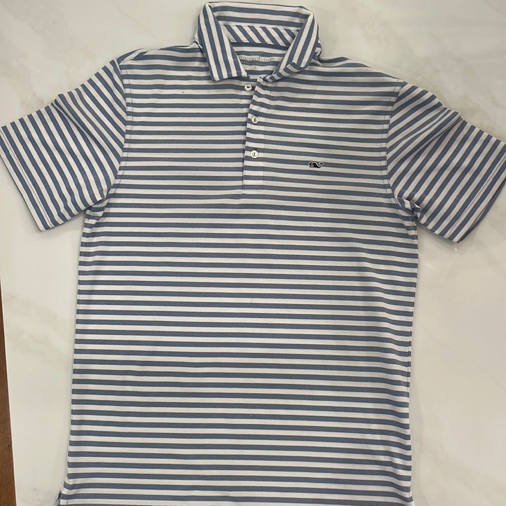 Blue & White Striped VV Polo